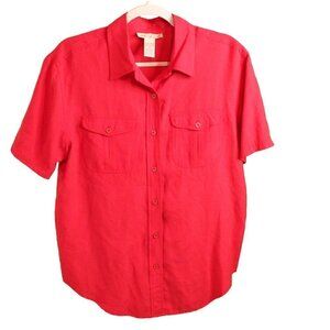 Vintage Anna and Frank 100% Silk Red Button Down Women’s Top Medium